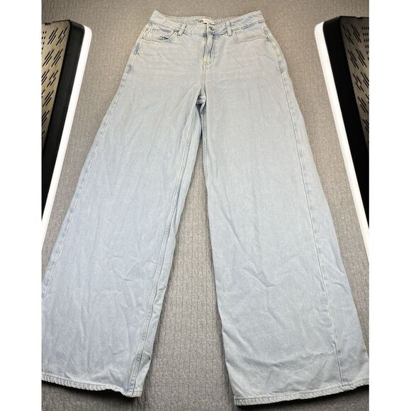 Zara Extra Baggy Wide Leg Y2K Women pants (4) faded distressed Denim Blue Jeans - Picture 3 of 13